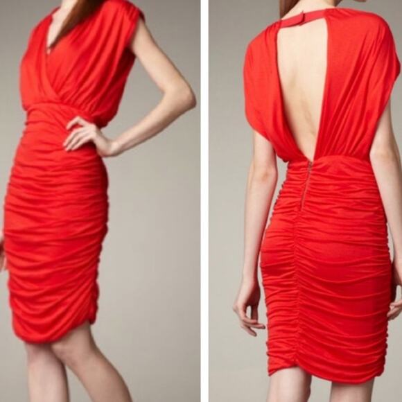 Alice and Olivia Nanette Ruched Dress Red Size Small - Picture 12 of 12